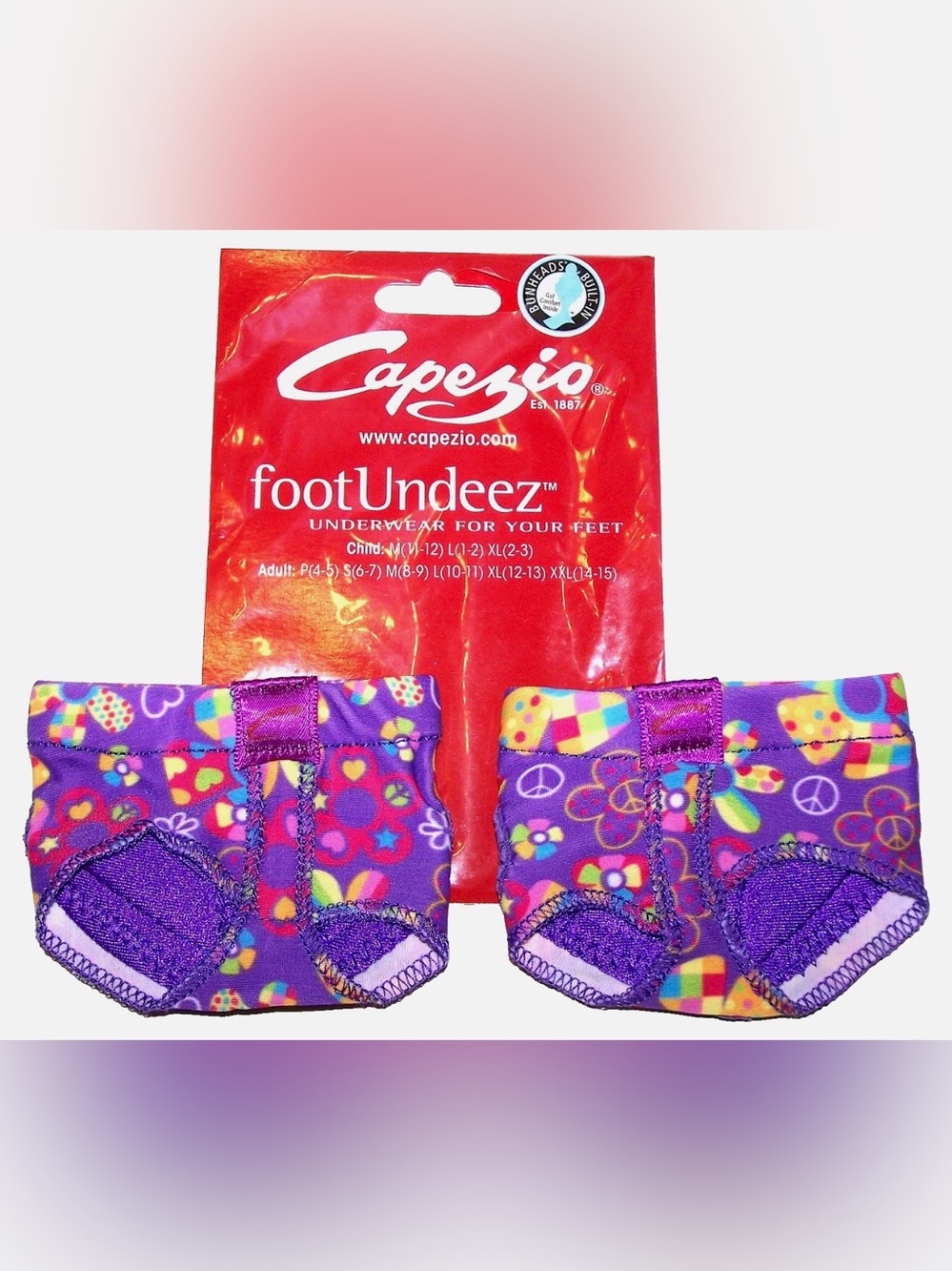 Capezio Jelz FootUndeez Shoe Foot Underwear Groovy Peace Heart - New - Women